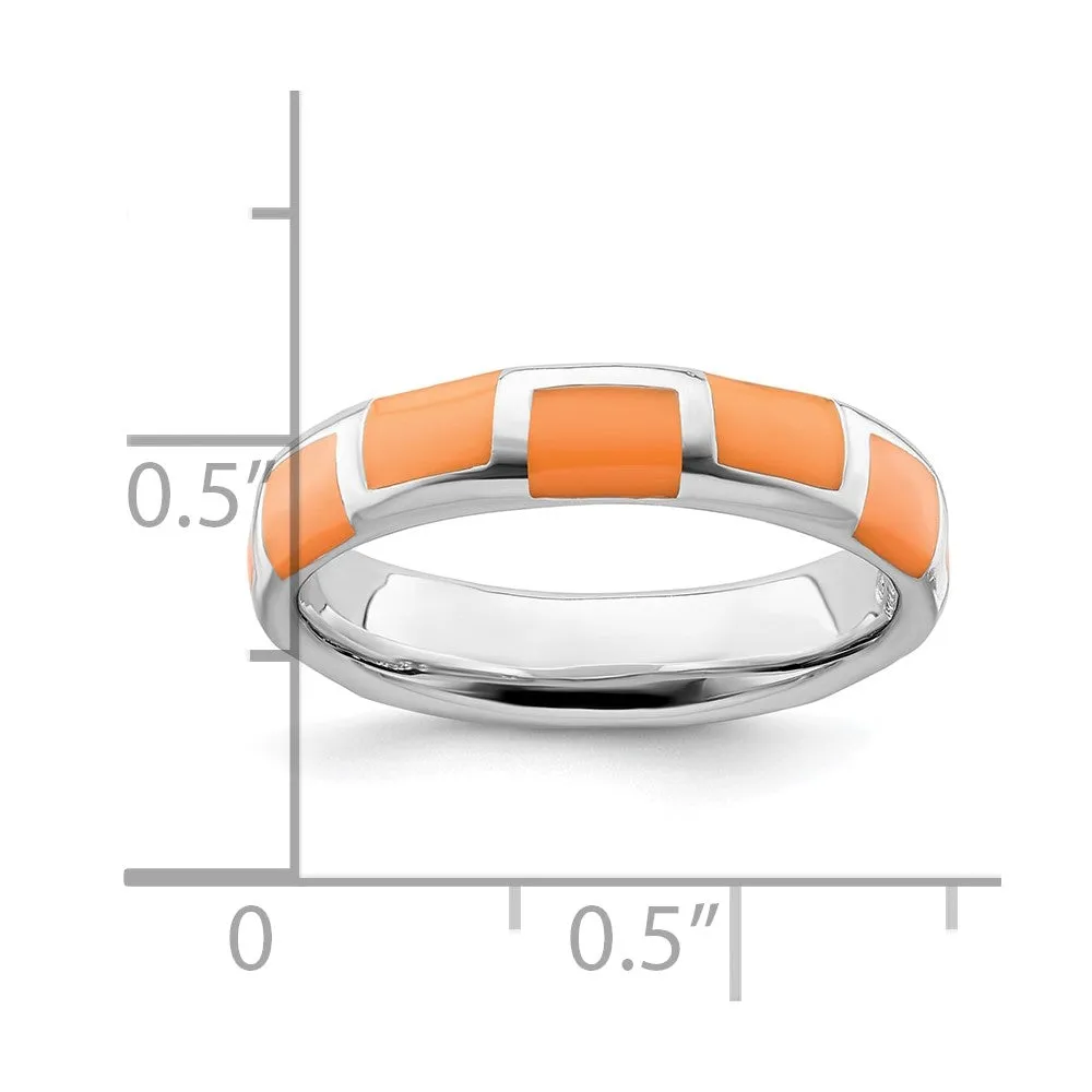 Stackable Expressions Polished Orange Enameled Ring in Sterling Silver