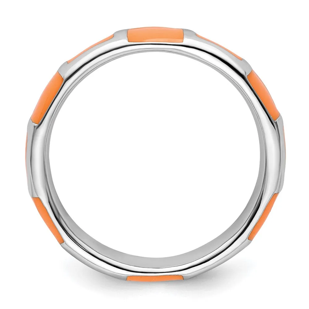 Stackable Expressions Polished Orange Enameled Ring in Sterling Silver