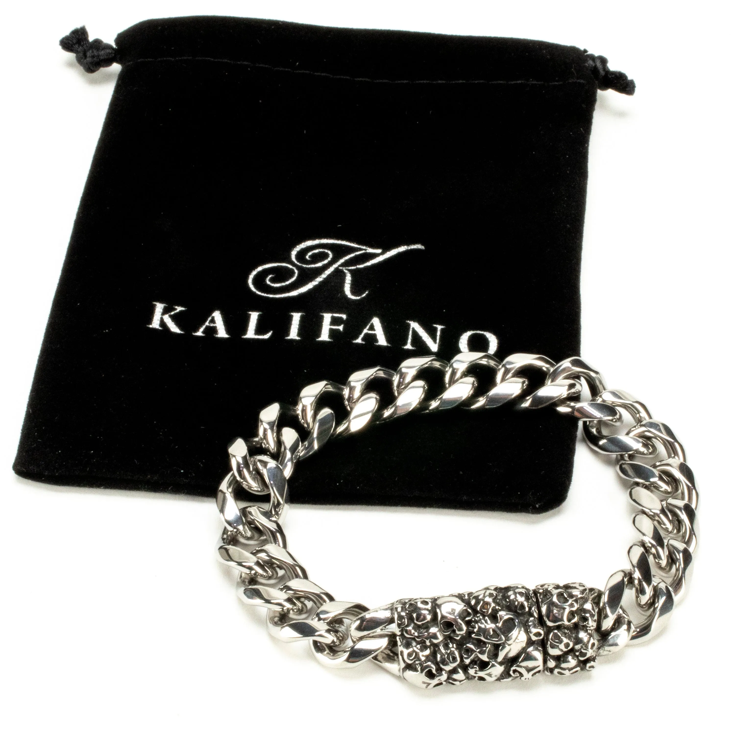 Stainless Steel Link Bracelet with Skulls