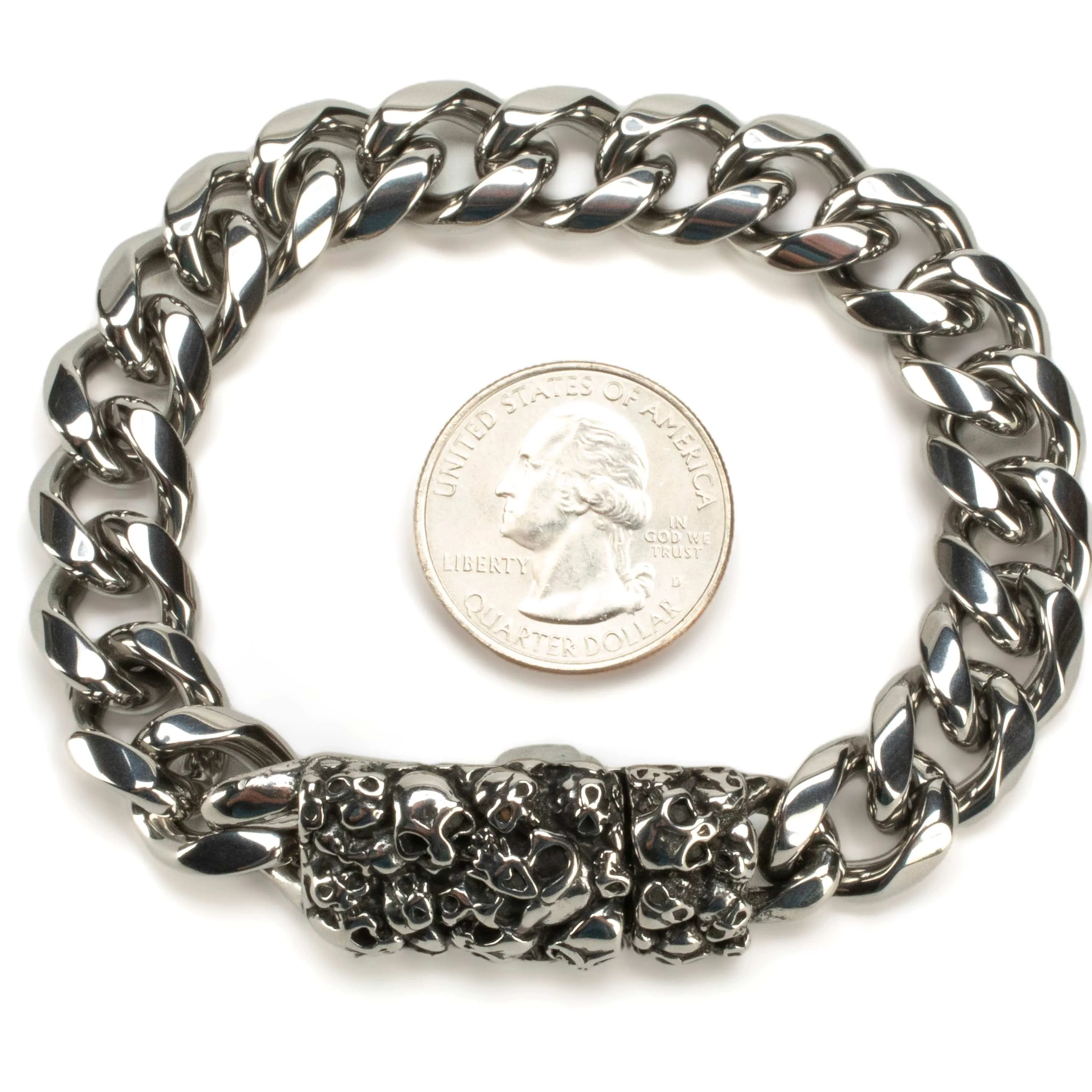 Stainless Steel Link Bracelet with Skulls