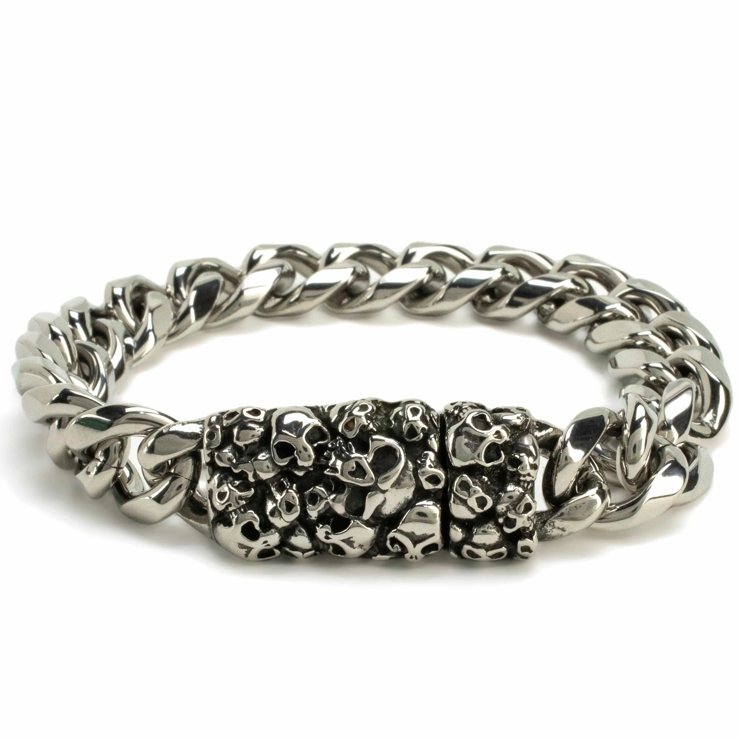 Stainless Steel Link Bracelet with Skulls