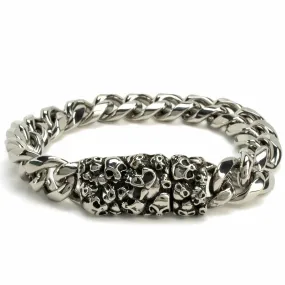 Stainless Steel Link Bracelet with Skulls