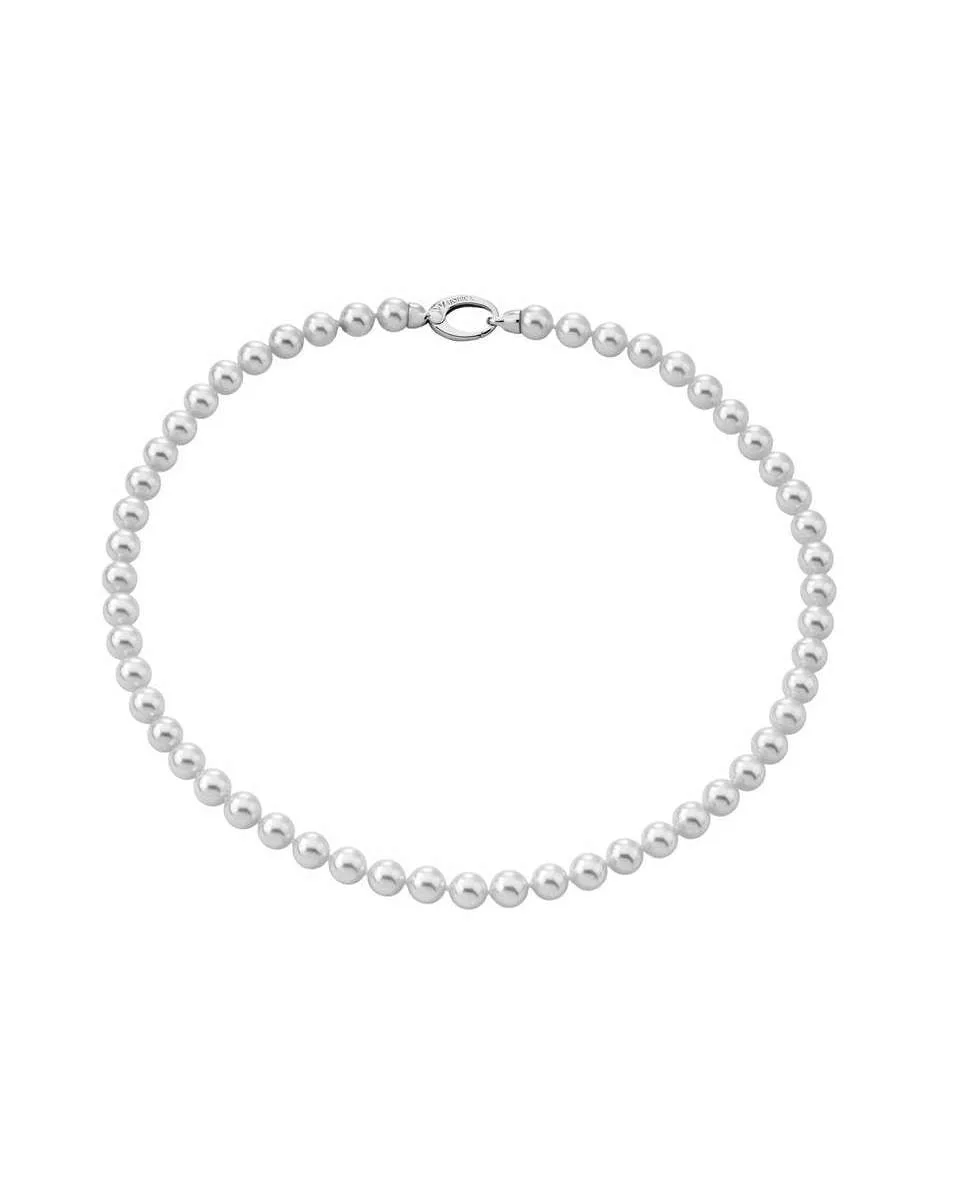 Sterling Silver Rhodium Plated Choker for Women with Organic Pearl, 6mm Round White Pearl, 15.7 Length, Lyra Collection