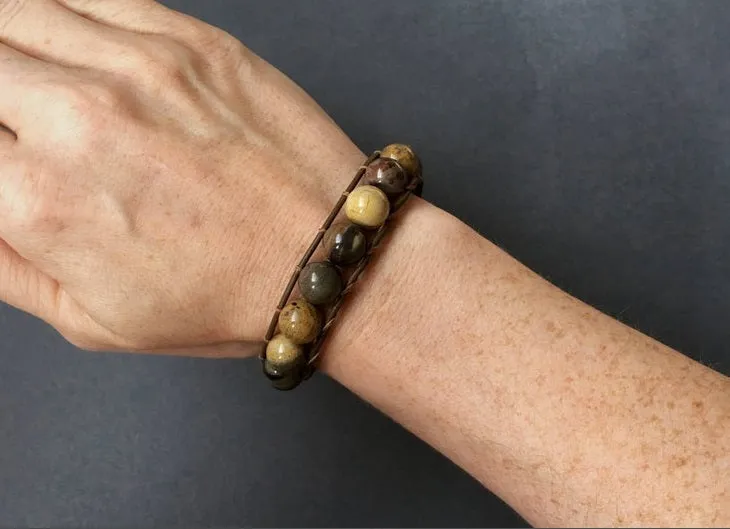 The Silver Leaf Brown Jasper Leather Wrap Bracelet