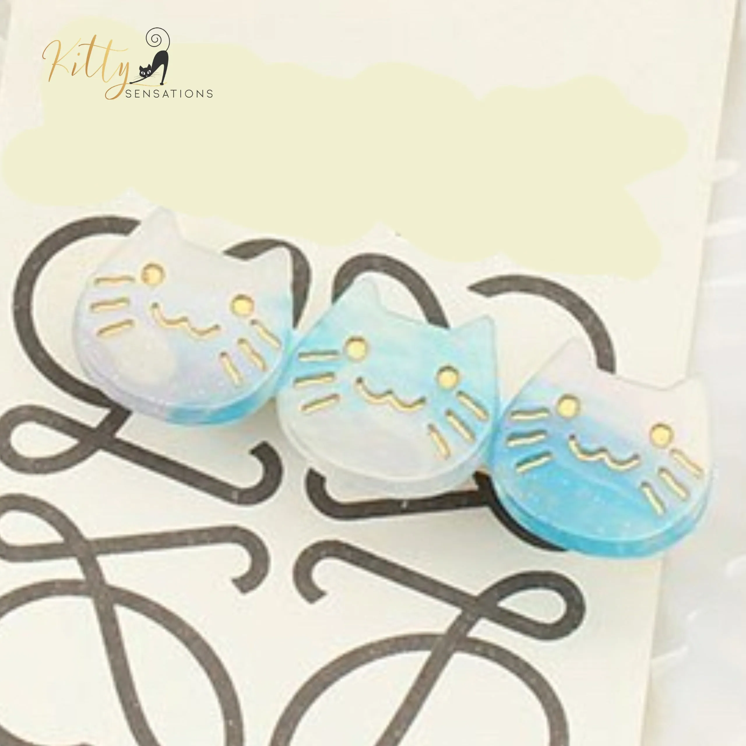 Three Kitties Hair Clip (High Quality Acetate) - Available in Multiple Color Options