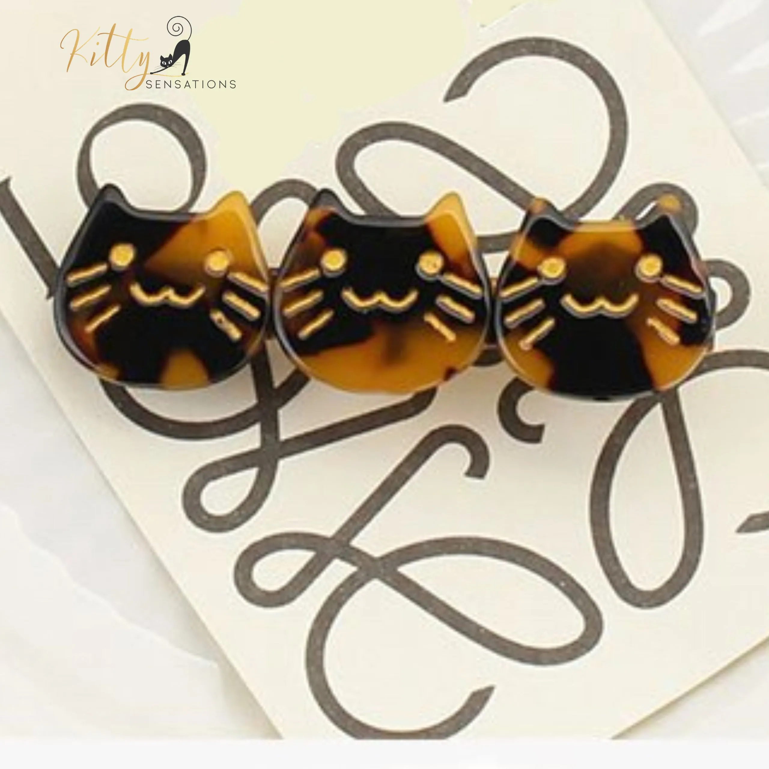 Three Kitties Hair Clip (High Quality Acetate) - Available in Multiple Color Options