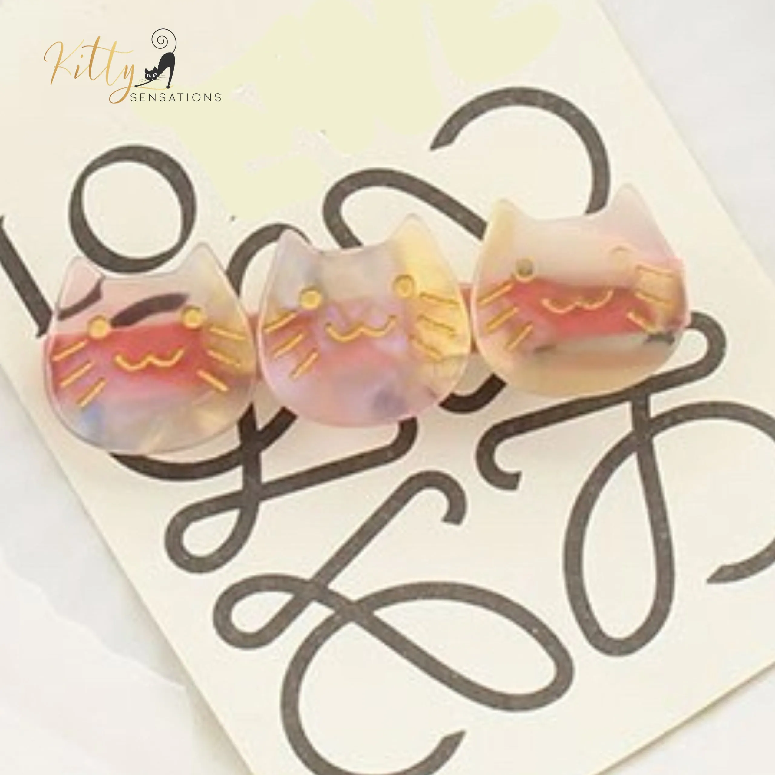 Three Kitties Hair Clip (High Quality Acetate) - Available in Multiple Color Options