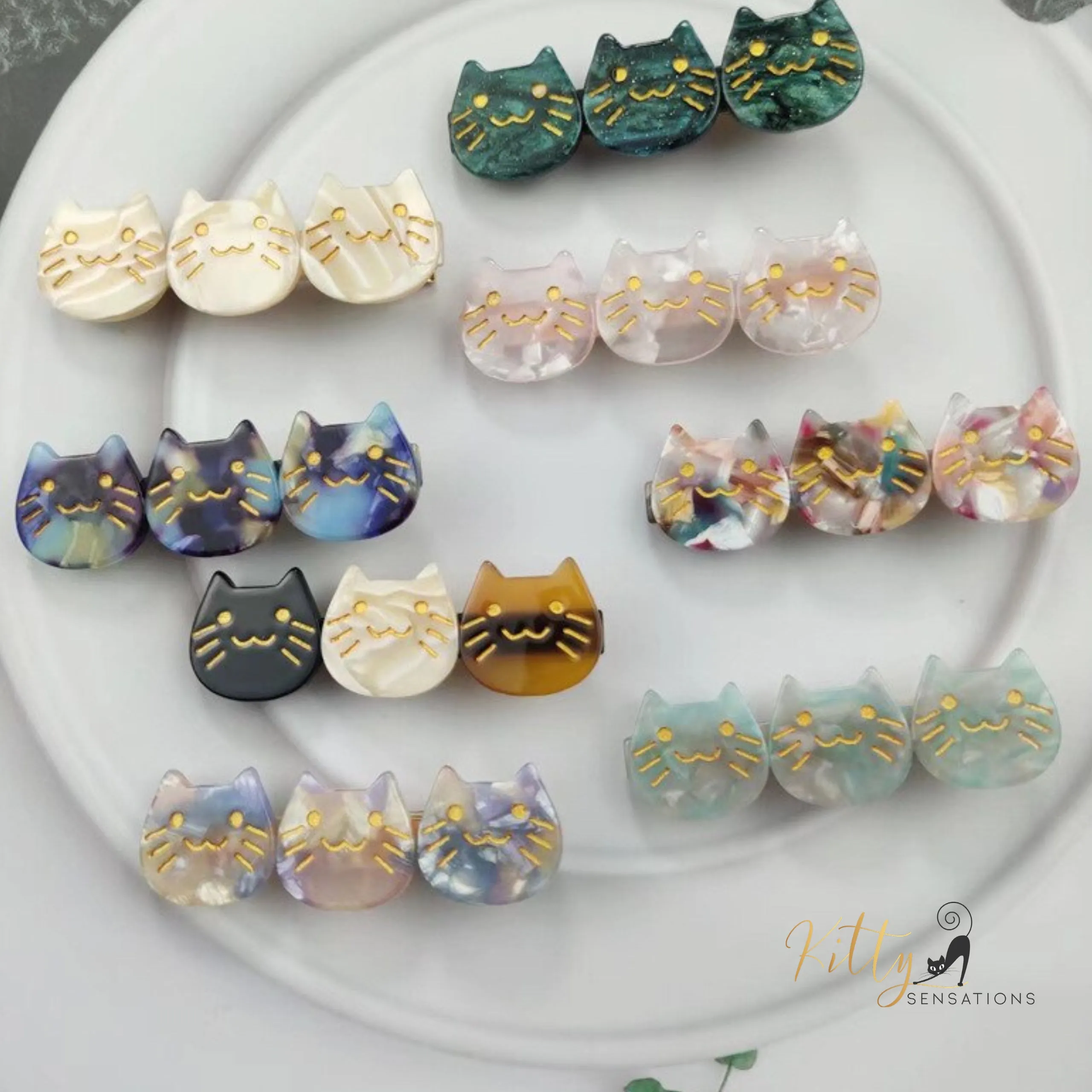 Three Kitties Hair Clip (High Quality Acetate) - Available in Multiple Color Options