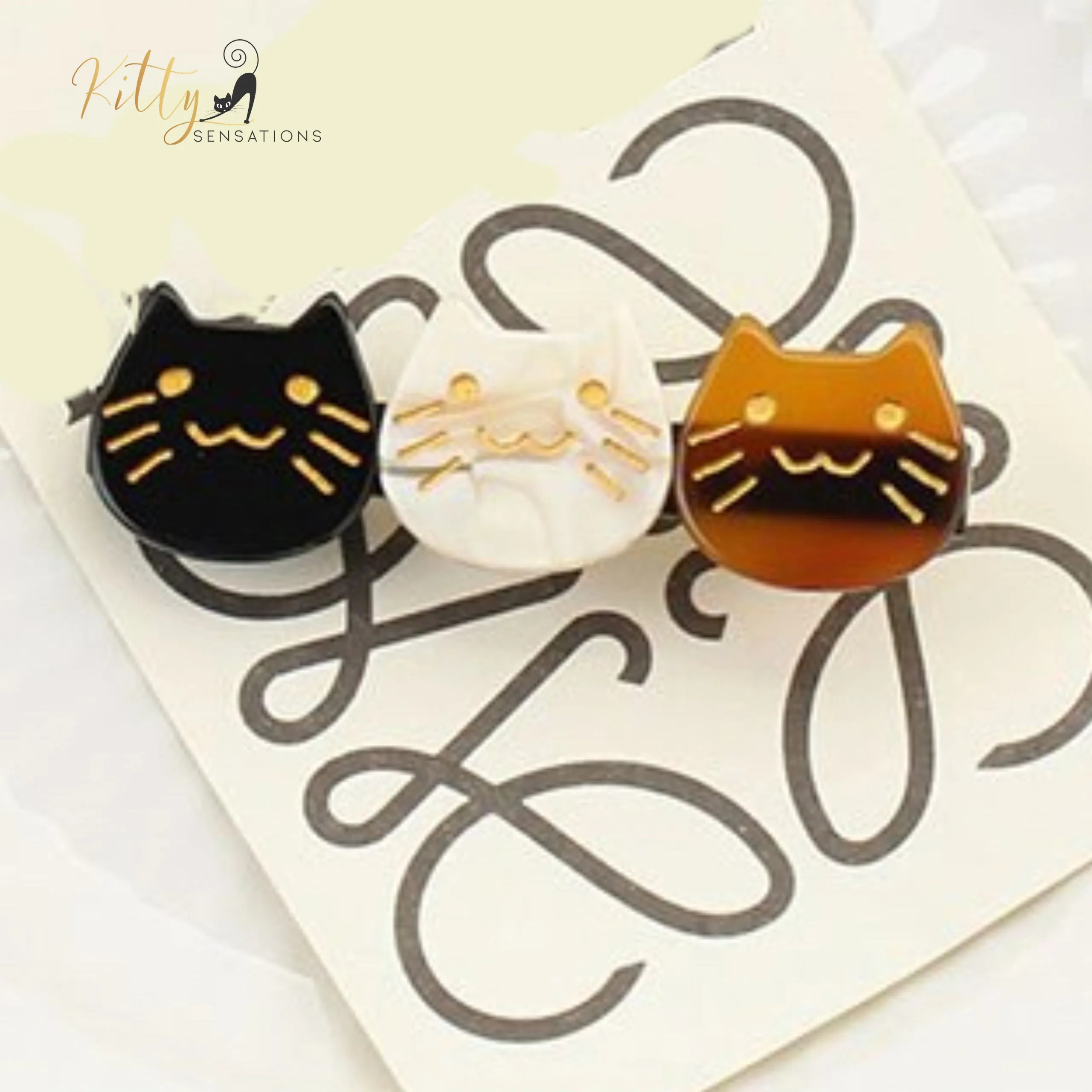 Three Kitties Hair Clip (High Quality Acetate) - Available in Multiple Color Options