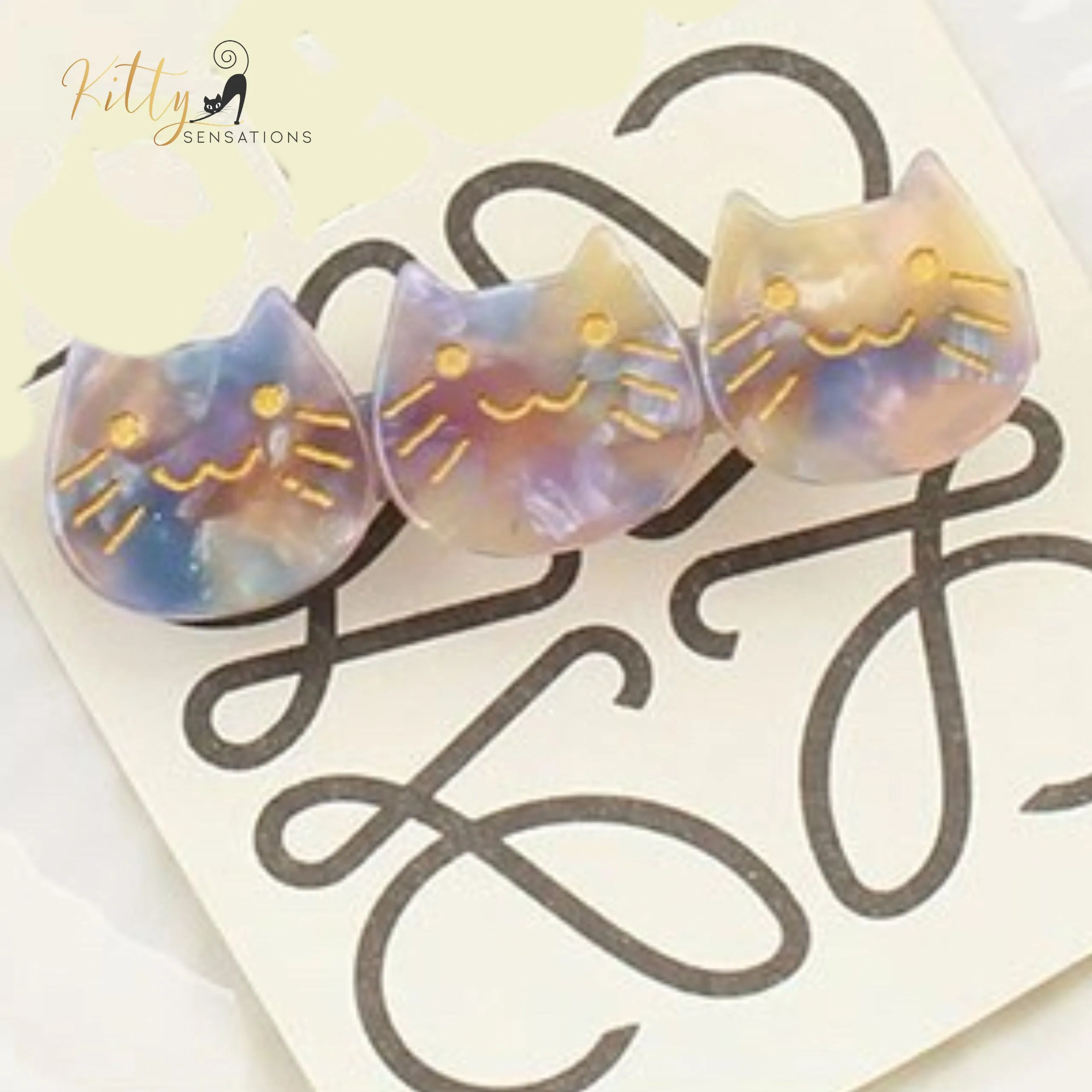 Three Kitties Hair Clip (High Quality Acetate) - Available in Multiple Color Options