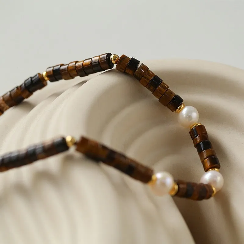 Tiger's Eye Gemstone Pearl Necklaces