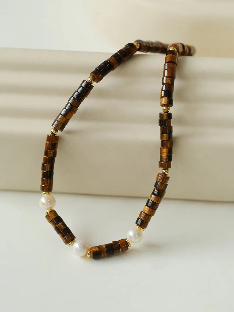 Tiger's Eye Gemstone Pearl Necklaces