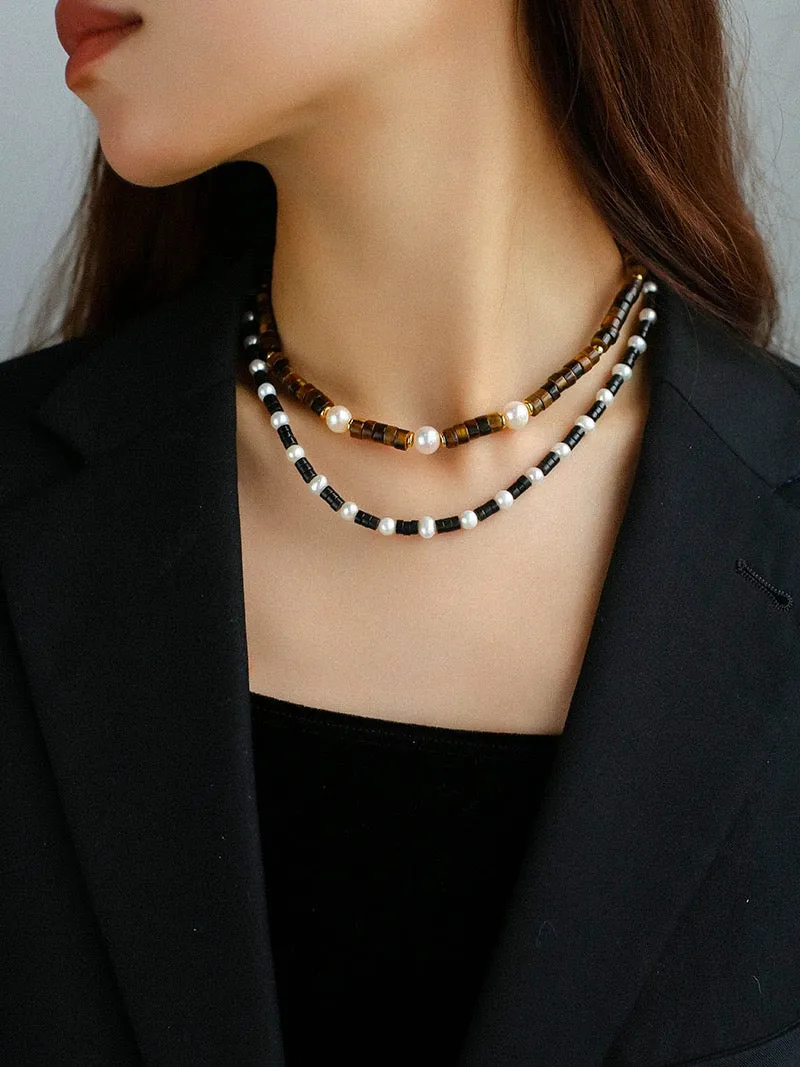 Tiger's Eye Gemstone Pearl Necklaces