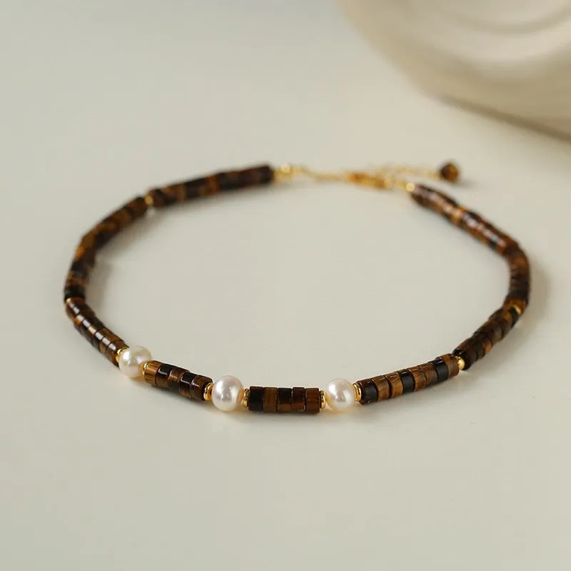 Tiger's Eye Gemstone Pearl Necklaces