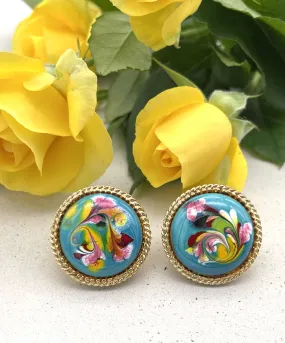 【USA輸入】ヴィンテージ FLORENZA エナメル マーブル イヤリング/Vintage FLORENZA Enamel Marble Clip On Earrings