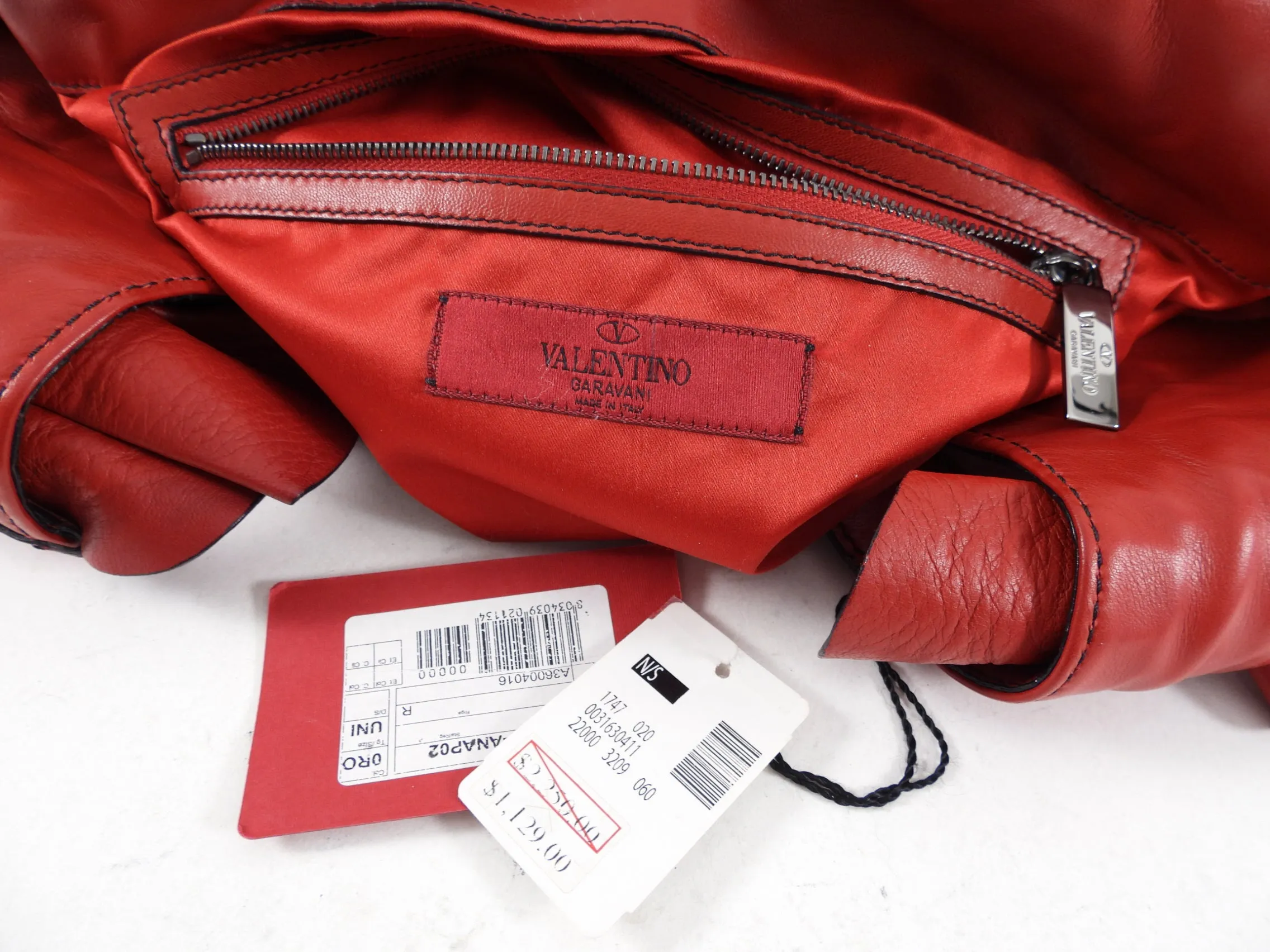 Valentino Red Leather Ruffle Hobo Bag