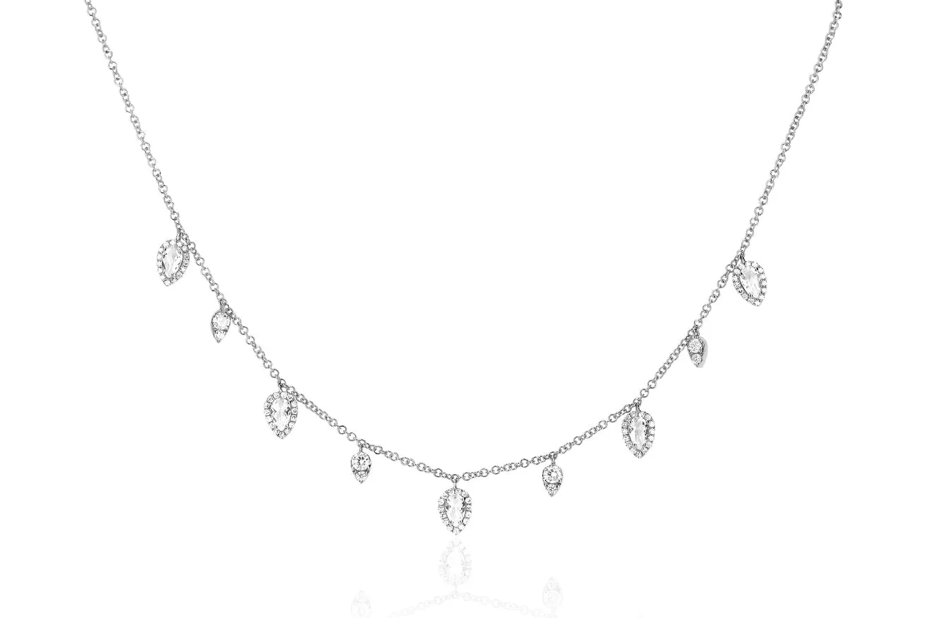 White 14K Diamond And White Topaz  Teardrop Choker Necklace