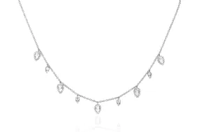 White 14K Diamond And White Topaz  Teardrop Choker Necklace