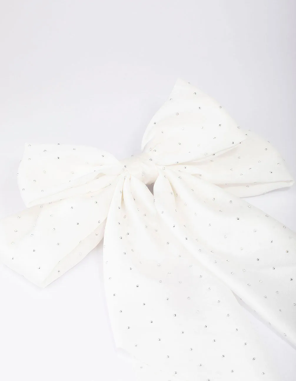 White Fabric Satin Drop Bow Hair Clip