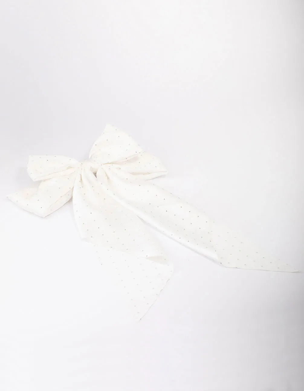 White Fabric Satin Drop Bow Hair Clip