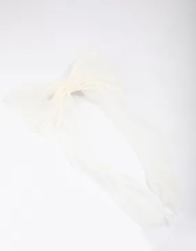 White Organza Fabric Pearl Twist Bow Hair Clip