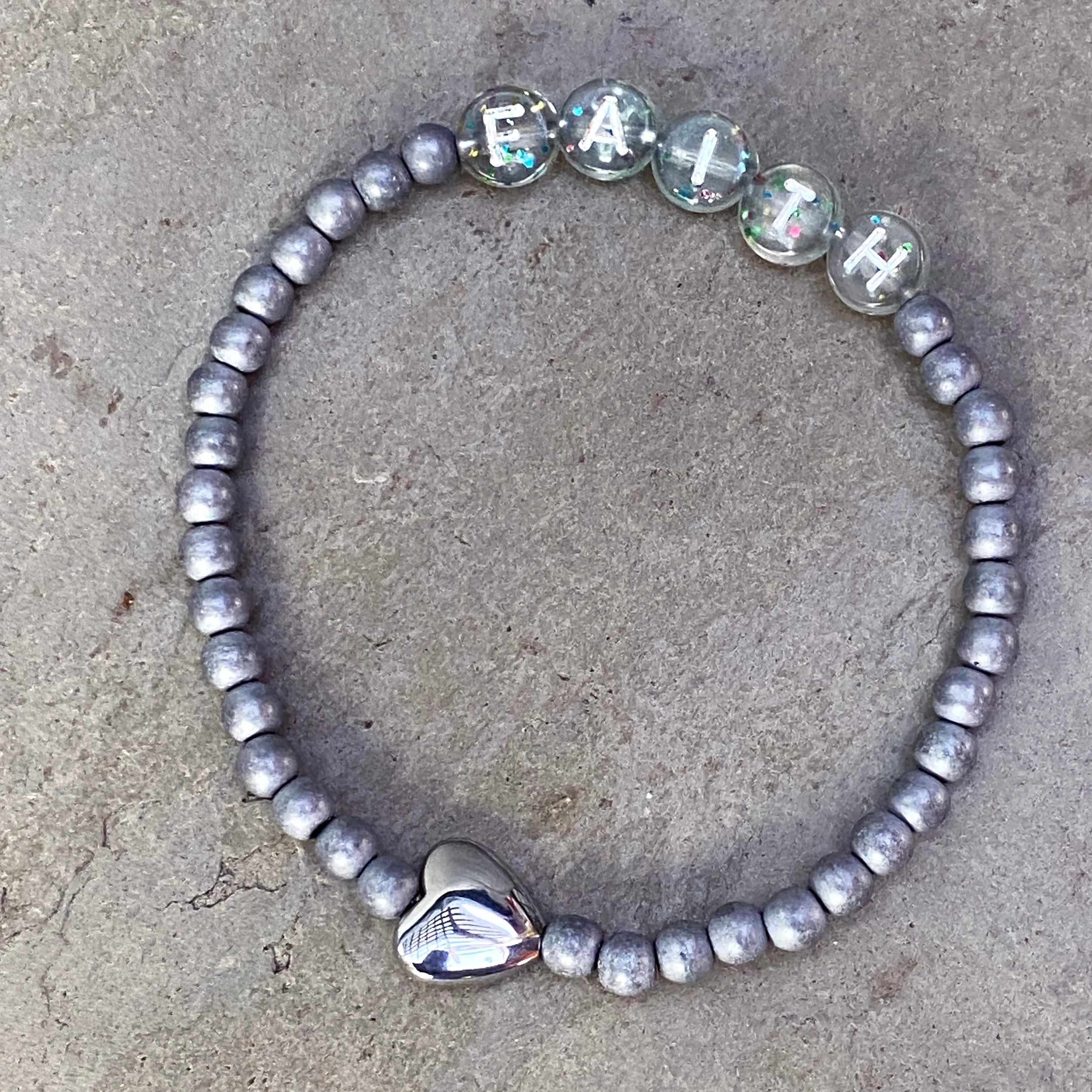 Women’s Hematite Gemstone “FAITH” Bracelets